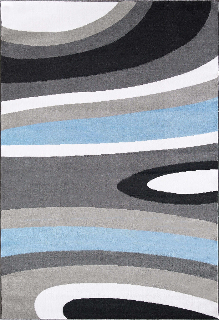 BAHAMA Abstract Wave Area Rug in Gray and Blue. Made with Polypropylene. 
