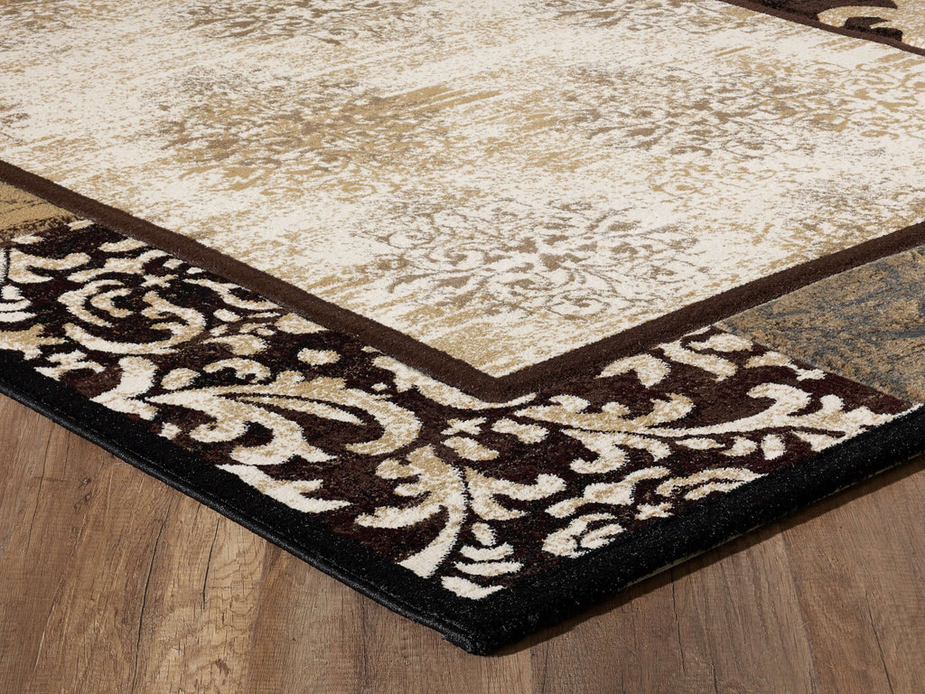 White and Brown Vintage Floral Area Rug