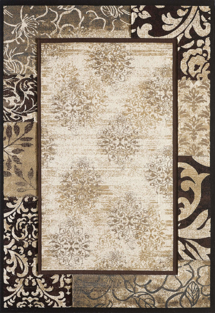 White and Brown Vintage Floral Area Rug